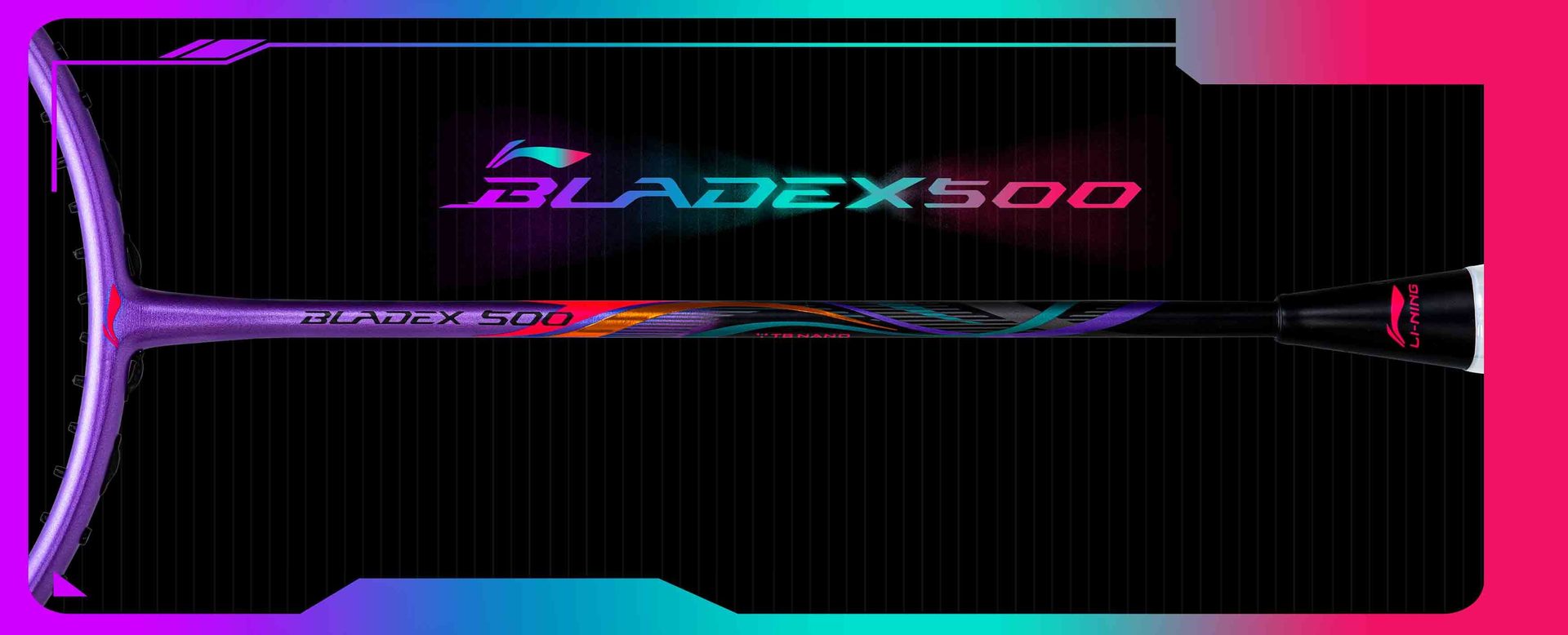 Close up of Blade X 500 Badminton racket shaft by Li-Ning Studio