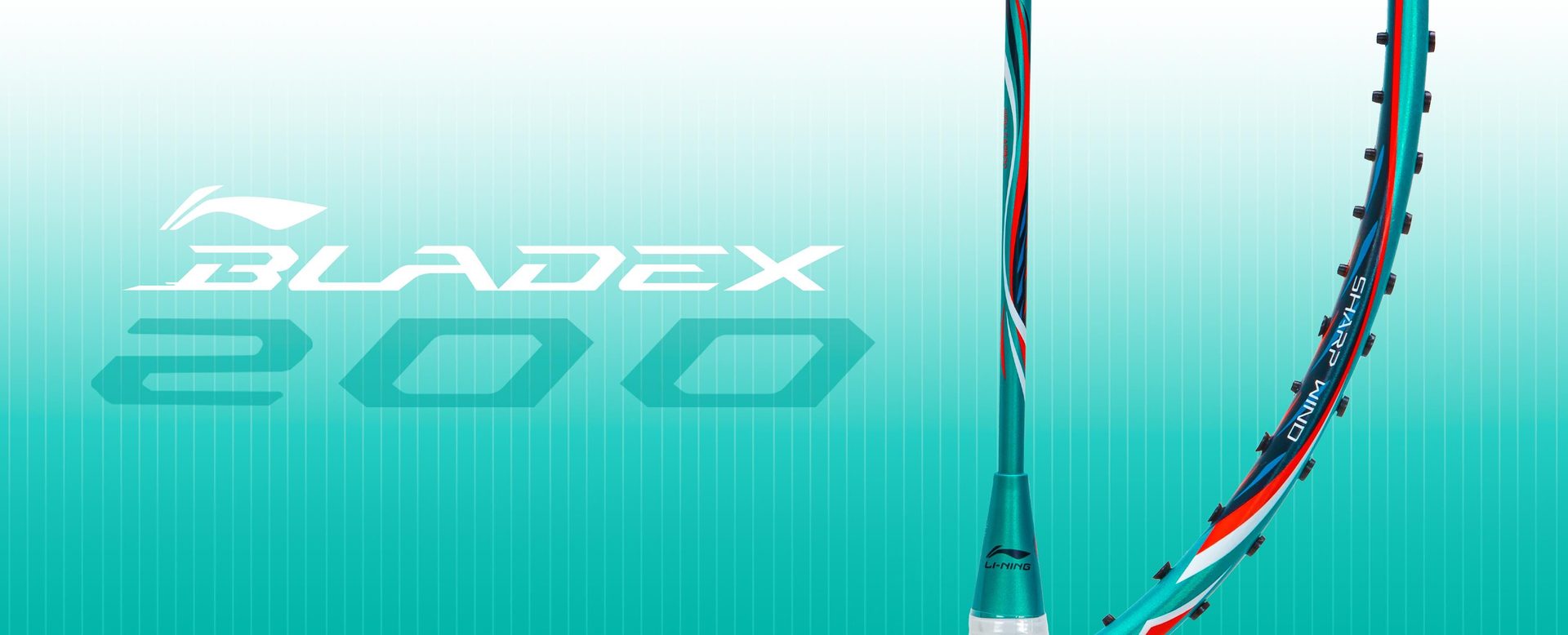 Close up view of Blade X 200 Badminton racket shaft, frame by Li-Ning Studio
