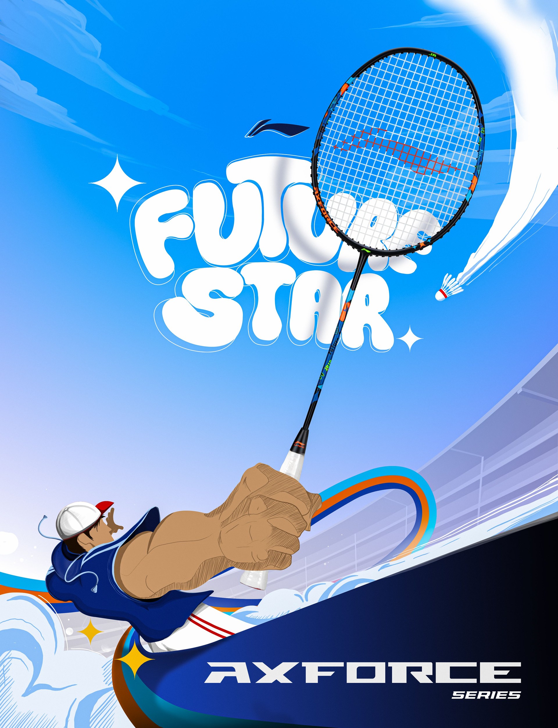 Li-ning AxForce Series Badminton Rackets : Constructed using high-grade carbon materials, the sleek shaft aids in superior defence against powerful smashes.