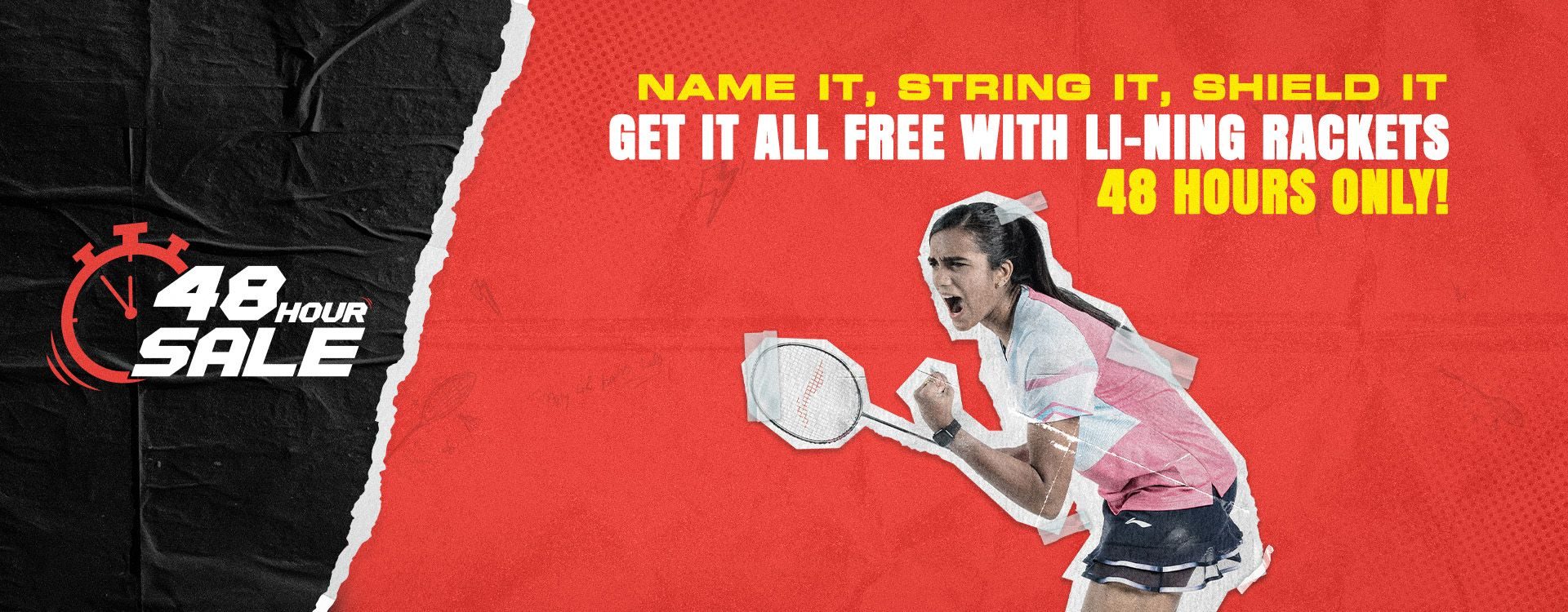 48 hours Flash Sale : Get FREE Stringing ; Racket Remix and T-Shirt Printing with Li-Ning  for 48 Hours!