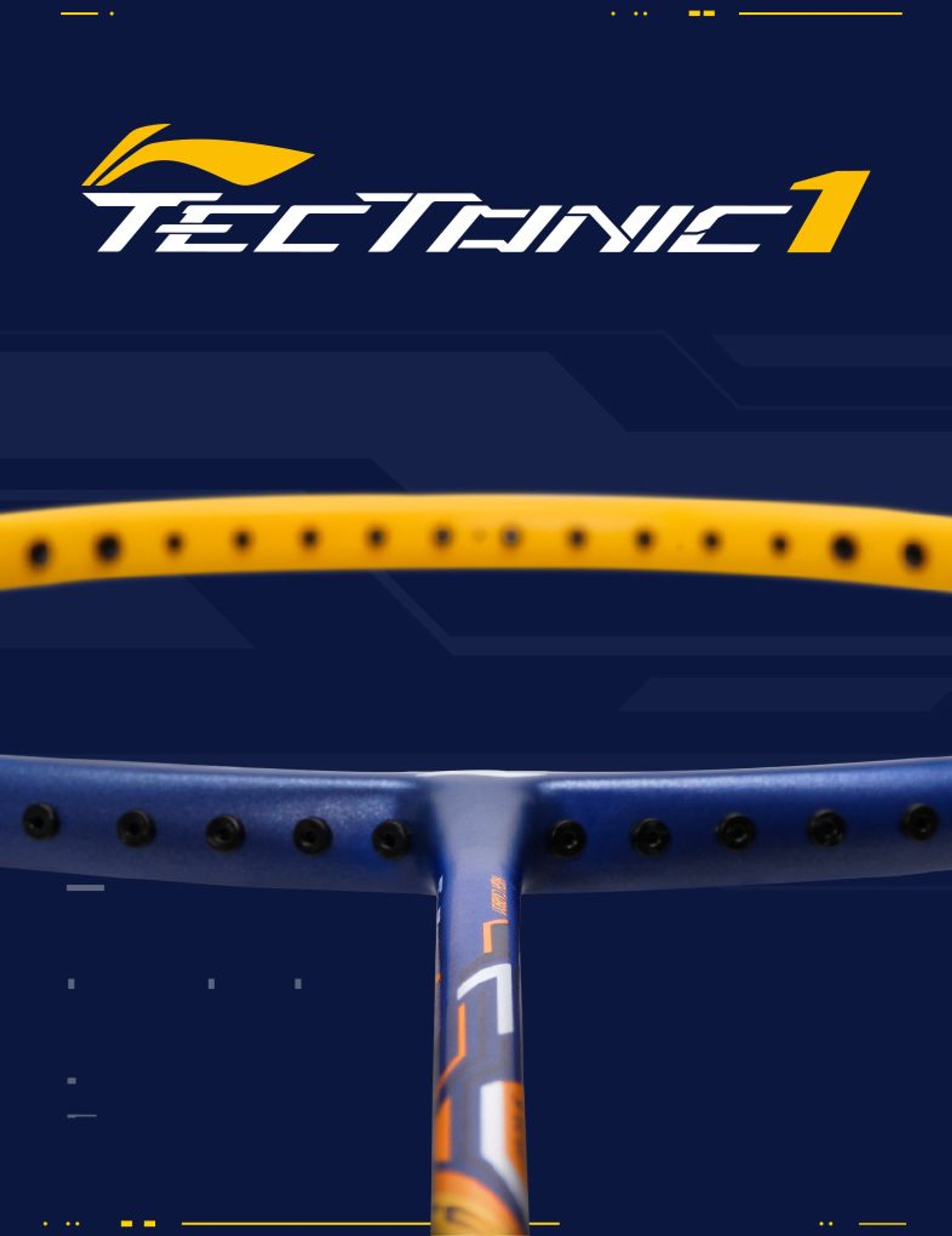 Close up of Tectonic 1 Badminton racket by Li-Ning Studio