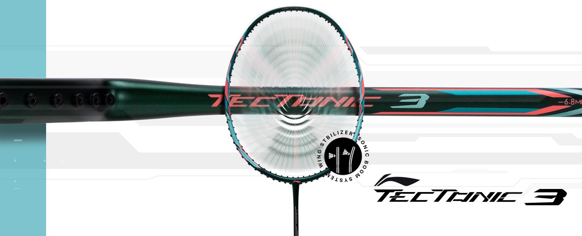 Close up of Tectonic 3 Badminton racket by Li-Ning Studio