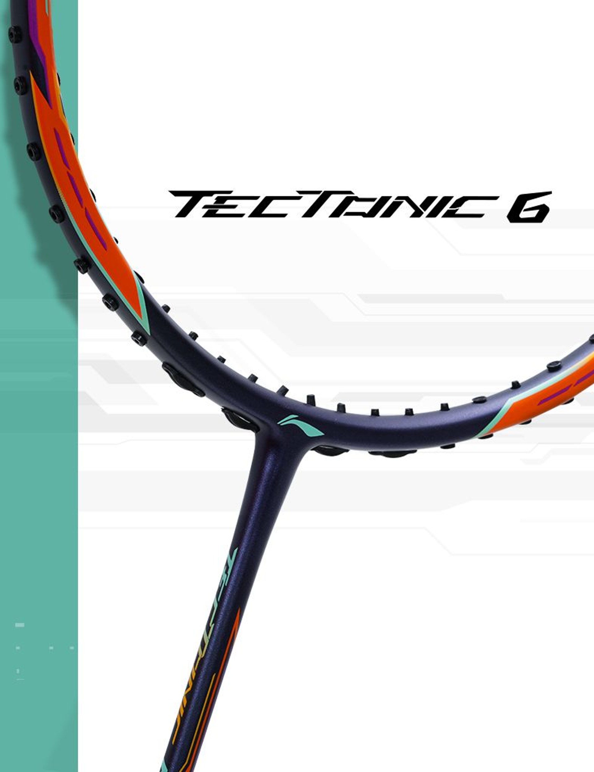 Close up of Tectonic 6 Badminton racket frame by Li-Ning Studio