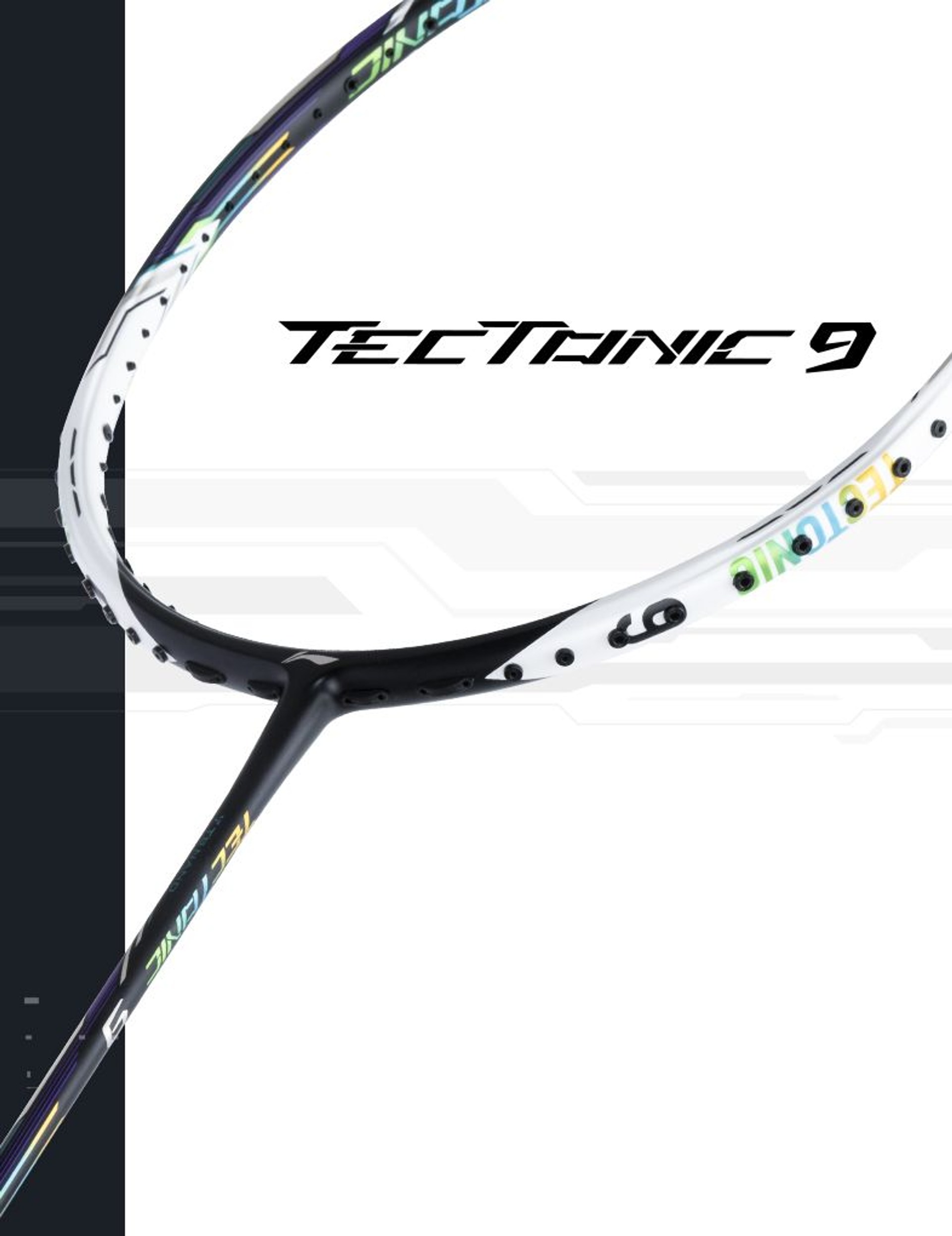 Close up of Tectonic 9 Badminton racket by Li-Ning Studio