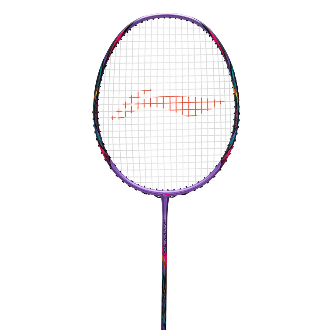 Close up of BladeX 500 3U Badminton racket head by Li-ning studio