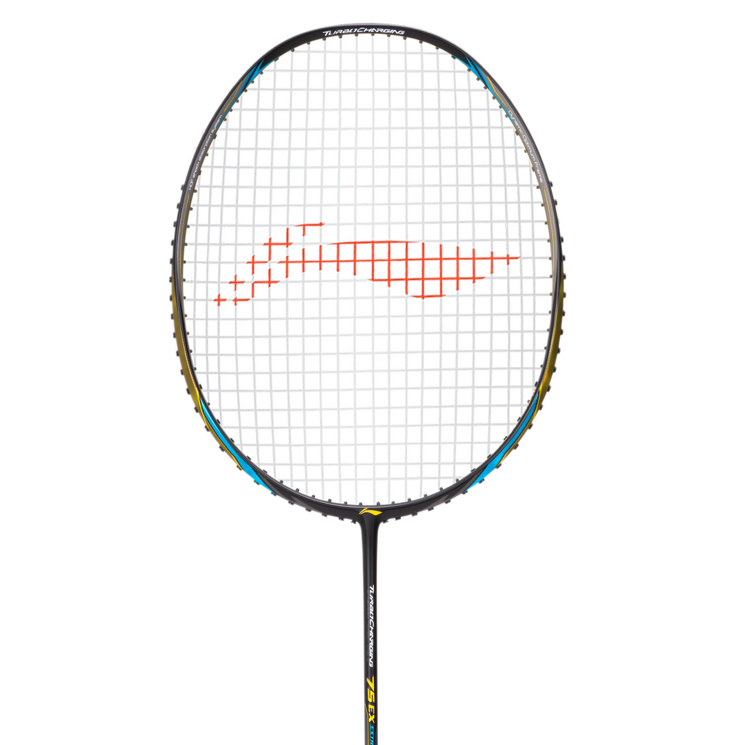 Close up of Turbo Charging 75 EX Badminton racket head by Li-ning studio